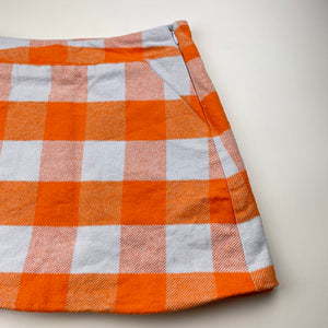 Girls Seed, lined orange & white flannel cotton skirt, L: 33cm, W: 31cm across, EUC, size 10,  