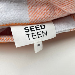 Girls Seed, lined orange & white flannel cotton skirt, L: 33cm, W: 31cm across, EUC, size 10,  