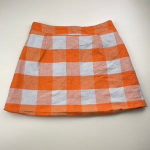 Girls Seed, lined orange & white flannel cotton skirt, L: 33cm, W: 31cm across, EUC, size 10,  
