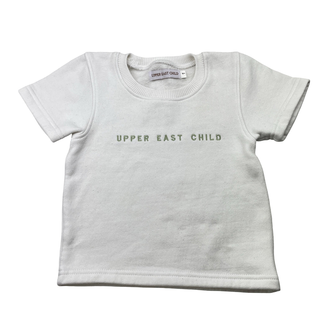 Unisex UPPER EAST CHILD, fleece-lined short sleeve sweater top, GUC, size 1,  