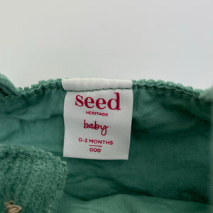 Boys Seed, green corduroy cotton overalls / dungarees, EUC, size 000,  