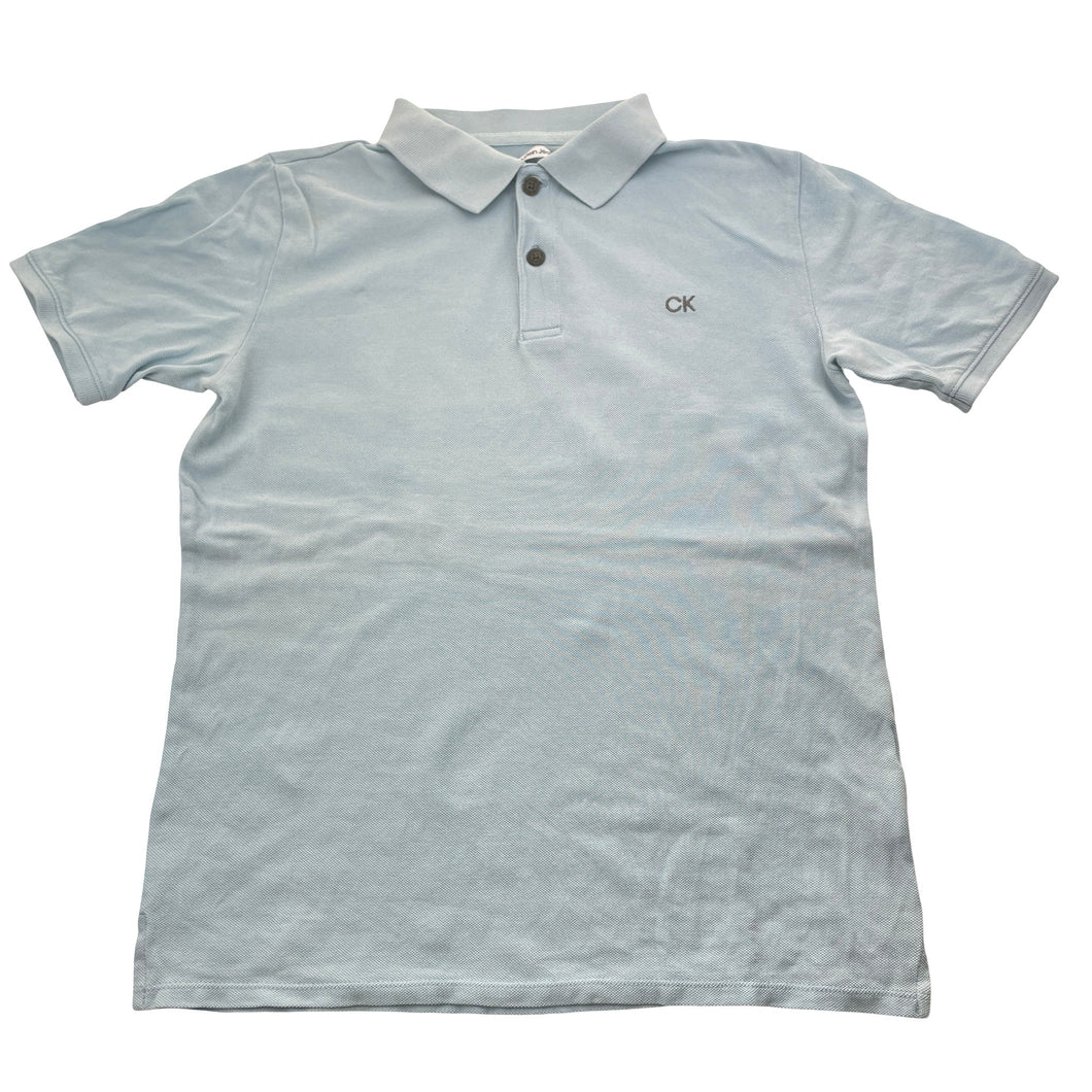 Boys Calvin Klein Jeans, blue cotton polo shirt top, light marks, FUC, size 10-12,  