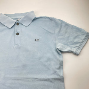 Boys Calvin Klein Jeans, blue cotton polo shirt top, light marks, FUC, size 10-12,  