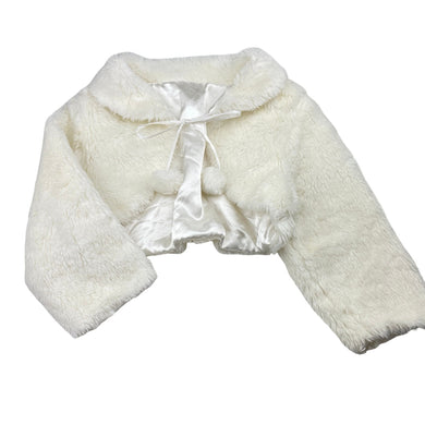 Girls cream, faux-fur bolero jacket, Length :25cm, shoulder to cuff: 35cm, GUC, size 4-5,  