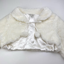 Load image into Gallery viewer, Girls cream, faux-fur bolero jacket, Length :25cm, shoulder to cuff: 35cm, GUC, size 4-5,  
