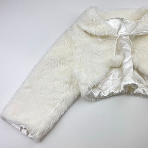 Girls cream, faux-fur bolero jacket, Length :25cm, shoulder to cuff: 35cm, GUC, size 4-5,  