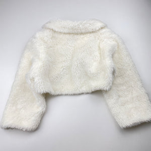 Girls cream, faux-fur bolero jacket, Length :25cm, shoulder to cuff: 35cm, GUC, size 4-5,  