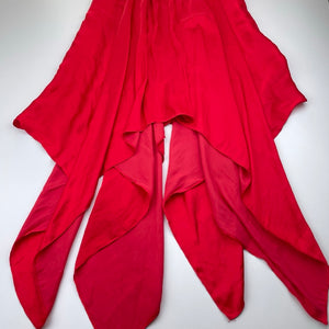 Girls Bardot Junior, red satin party / formal dress, small catches, FUC, size 14, L: 80cm at front