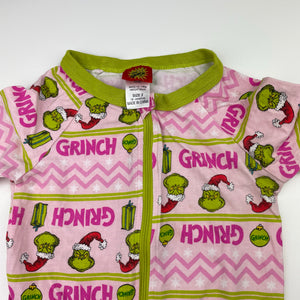 Girls Dr Seuss, The Grinch Christmas pyjamas / zip romper, FUC, size 2,  