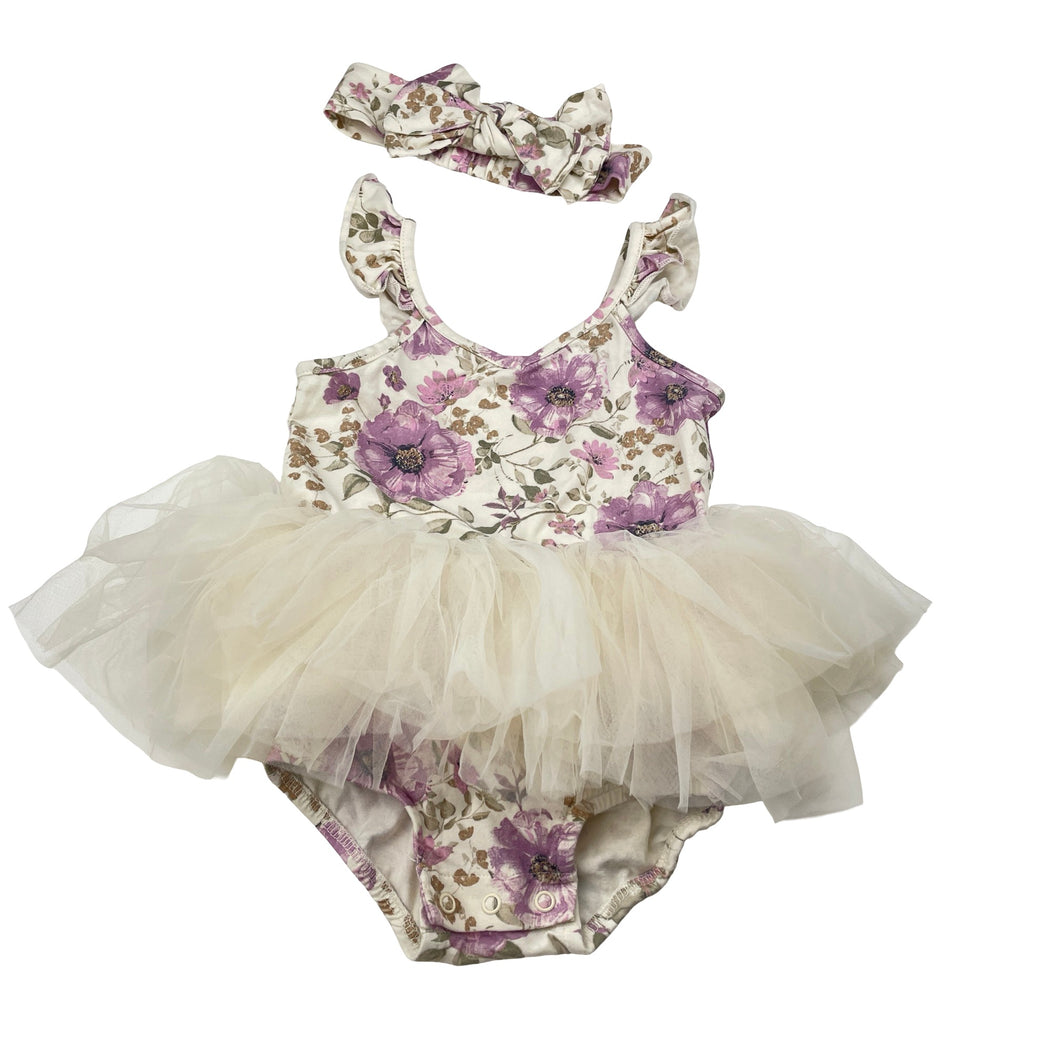 Girls Baby Berry, floral tutu romper & matching headband, EUC, size 2,  