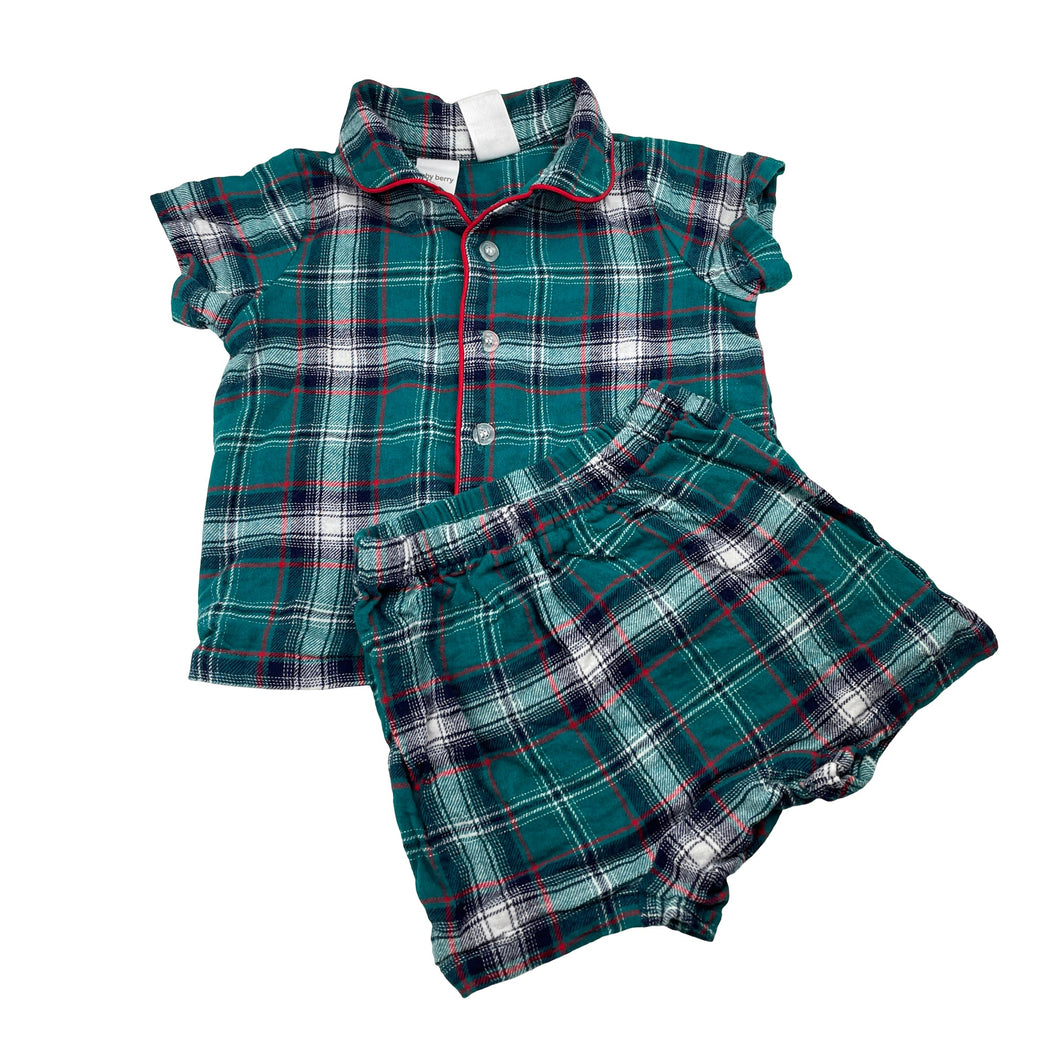 Unisex Baby Berry, checked cotton Christmas pyjamas, GUC, size 1,  