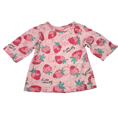 Girls cotton, pyjama tee / top, strawberries, EUC, size 4,  