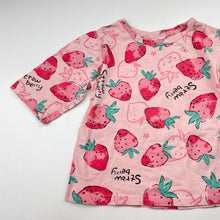 Load image into Gallery viewer, Girls cotton, pyjama tee / top, strawberries, EUC, size 4,  