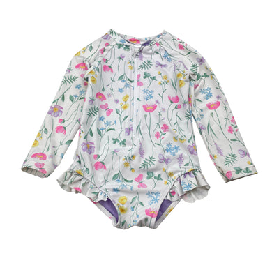 Girls Dymples, floral long sleeve swim one-piece, EUC, size 1,  