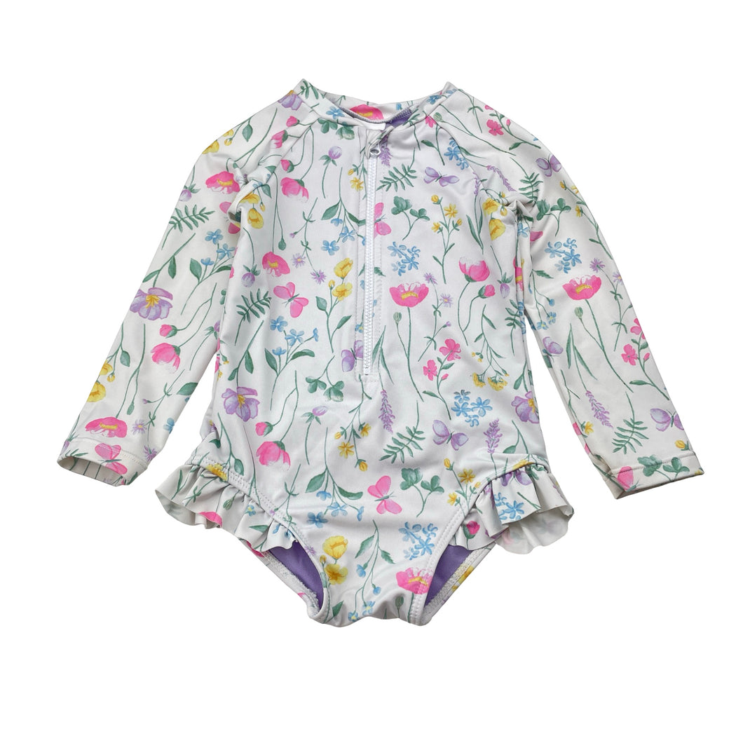 Girls Dymples, floral long sleeve swim one-piece, EUC, size 1,  
