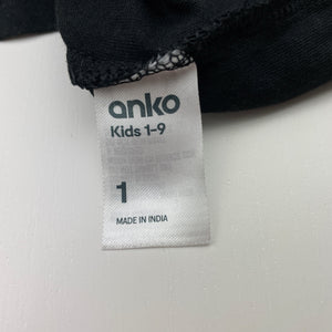 Unisex Anko, black cotton tee / top, EUC, size 1,  
