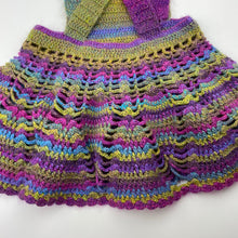 Load image into Gallery viewer, Girls Handmade, colourful knit overalls dress / pinafore, waist: 26cm across, EUC, size 1-2, L: 45cm