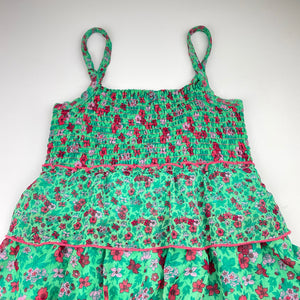 Girls cotton lined, tiered floral dress (no size), armpit to armpit: 31cm, FUC, size 7-8, L: 68cm