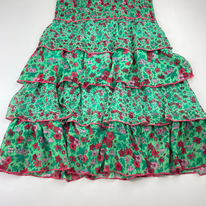 Girls cotton lined, tiered floral dress (no size), armpit to armpit: 31cm, FUC, size 7-8, L: 68cm