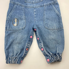 Load image into Gallery viewer, Girls Peter Rabbit, vintage denim overalls / dungarees, FUC, size 0-1,  