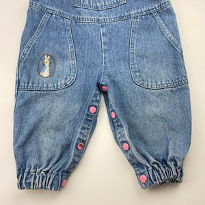 Girls Peter Rabbit, vintage denim overalls / dungarees, FUC, size 0-1,  