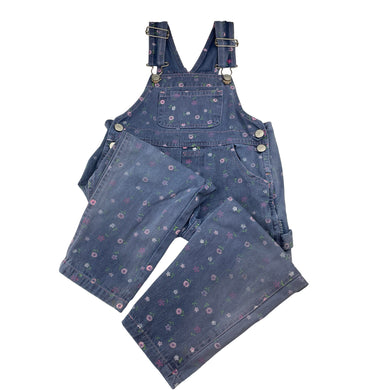 Girls GO1111, floral cotton overalls / dungarees, wash fade, wear on knees, FUC, size 3,  