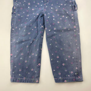 Girls GO1111, floral cotton overalls / dungarees, wash fade, wear on knees, FUC, size 3,  