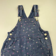 Load image into Gallery viewer, Girls GO1111, floral cotton overalls / dungarees, wash fade, wear on knees, FUC, size 3,  