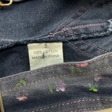 Load image into Gallery viewer, Girls GO1111, floral cotton overalls / dungarees, wash fade, wear on knees, FUC, size 3,  
