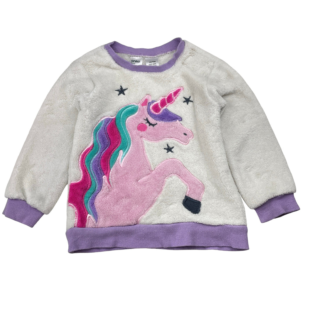 Girls Anko, fleece winter pyjama top, unicorn, FUC, size 2,  
