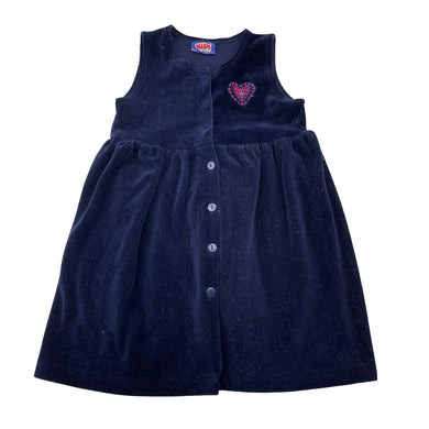 Girls KIDS CLUB, vintage soft feel navy corduroy pinafore dress, FUC, size 2, L: 53cm