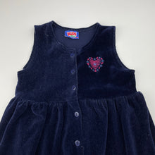 Load image into Gallery viewer, Girls KIDS CLUB, vintage soft feel navy corduroy pinafore dress, FUC, size 2, L: 53cm