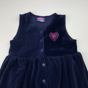 Girls KIDS CLUB, vintage soft feel navy corduroy pinafore dress, FUC, size 2, L: 53cm