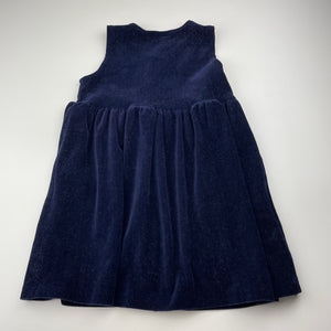 Girls KIDS CLUB, vintage soft feel navy corduroy pinafore dress, FUC, size 2, L: 53cm