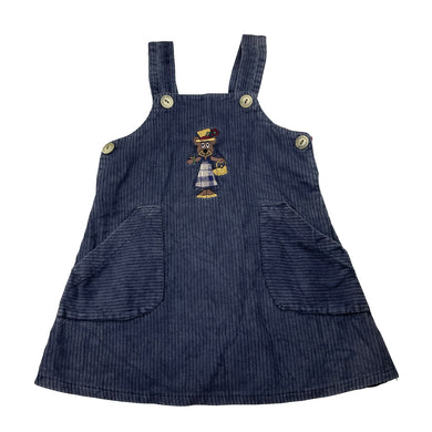 Girls Ladybird, vintage corduroy cotton overalls dress / pinafore, wash fade, FUC, size 2, L: 50cm