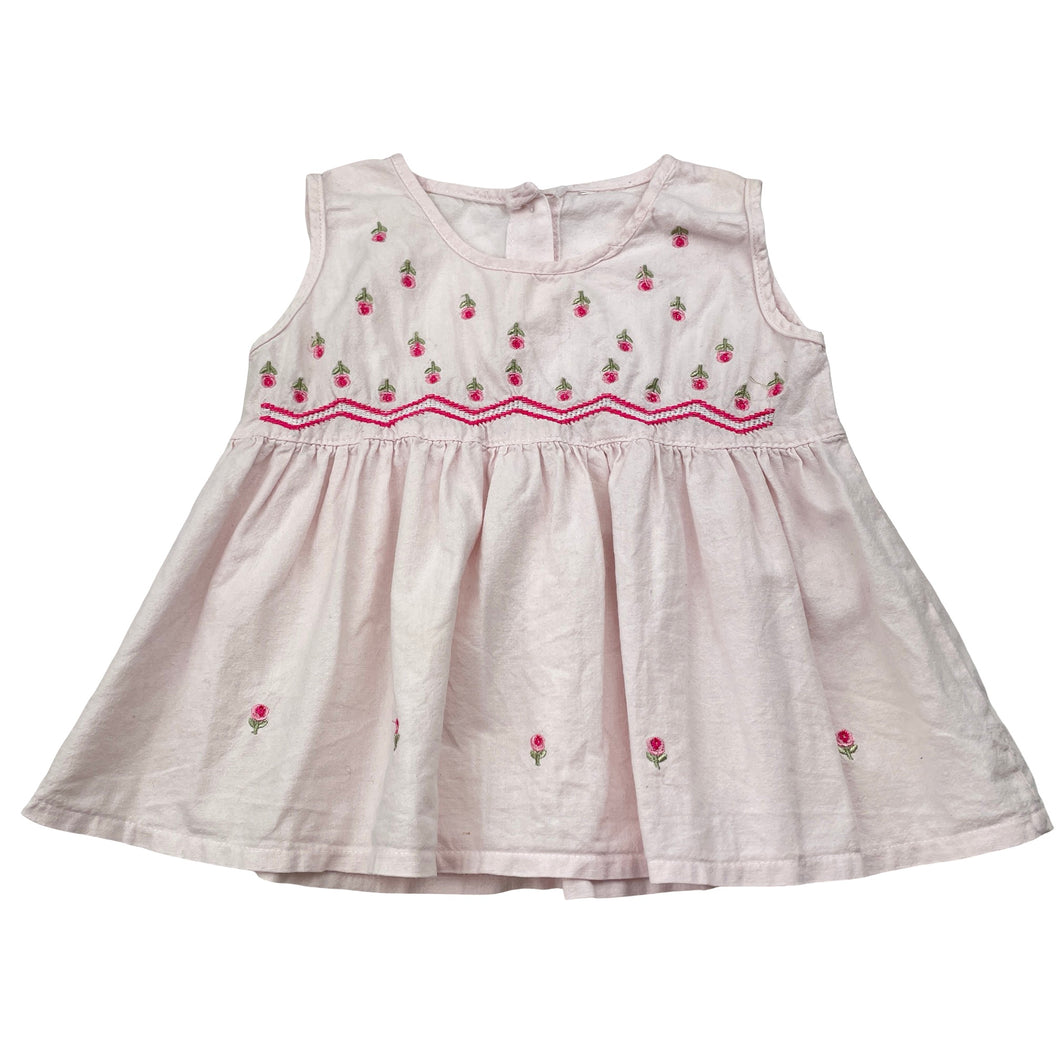 Girls embroidered, pink cotton top (no labels), armpit to armpit: 25cm, GUC, size 00,  