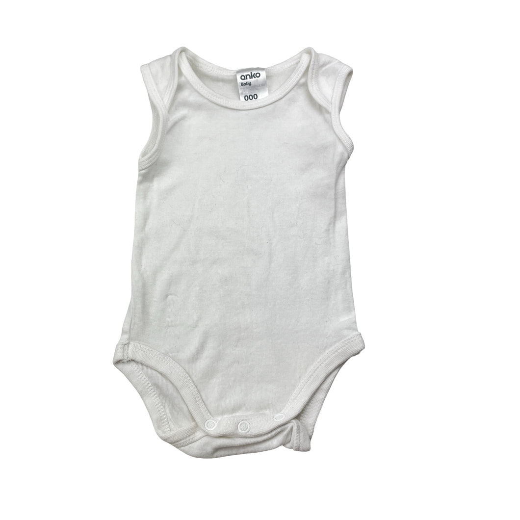 Unisex Anko, white cotton bodysuit / romper, EUC, size 000,  