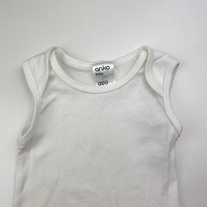 Unisex Anko, white cotton bodysuit / romper, EUC, size 000,  