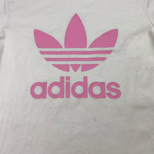 Load image into Gallery viewer, Girls Adidas, white cotton tee / top, pink mark on front, FUC, size 6-7,  