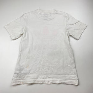 Girls Adidas, white cotton tee / top, pink mark on front, FUC, size 6-7,  