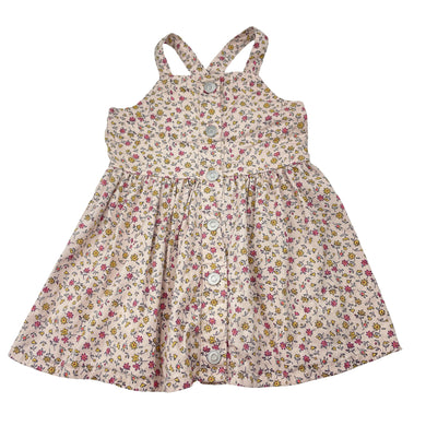 Girls Dymples, floral cotton overalls fress / pinafore, GUC, size 1, L: 43cm
