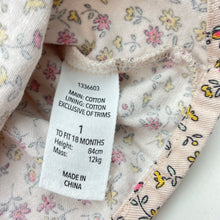 Load image into Gallery viewer, Girls Dymples, floral cotton overalls fress / pinafore, GUC, size 1, L: 43cm