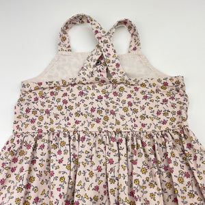 Girls Dymples, floral cotton overalls fress / pinafore, GUC, size 1, L: 43cm