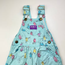 Load image into Gallery viewer, Girls Osh Kosh, vintage fingerprint overalls, made in USA *discolouration knees &amp; bottom, marks front &amp; back legs*, FUC, size 2,  