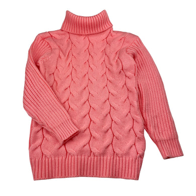 Girls pink, knitted sweater / jumper, (no size) armpit to armpit: 31cm, shoulder to cuff: 38cm, EUC, size 6,  