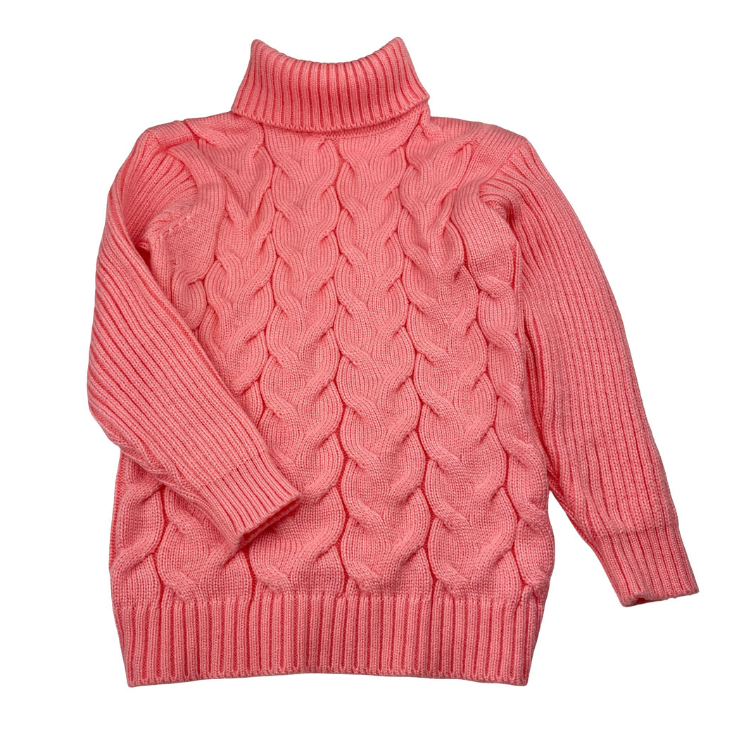Girls pink, knitted sweater / jumper, (no size) armpit to armpit: 31cm, shoulder to cuff: 38cm, EUC, size 6,  