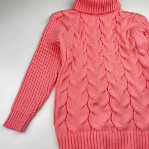 Girls pink, knitted sweater / jumper, (no size) armpit to armpit: 31cm, shoulder to cuff: 38cm, EUC, size 6,  