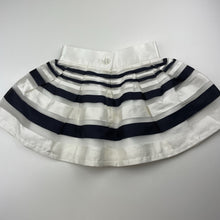 Load image into Gallery viewer, Girls Child by Petals INK, lined navy &amp; white stripe skirt, waist: 25cm across, marks front waistband, FUC, size 1,  