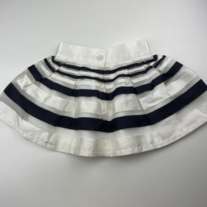 Girls Child by Petals INK, lined navy & white stripe skirt, waist: 25cm across, marks front waistband, FUC, size 1,  