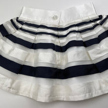 Load image into Gallery viewer, Girls Child by Petals INK, lined navy &amp; white stripe skirt, waist: 25cm across, marks front waistband, FUC, size 1,  
